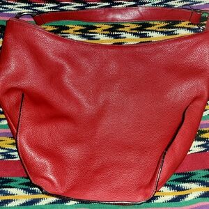 Vintage Furla Red Pebble Leather Hobo Satchel